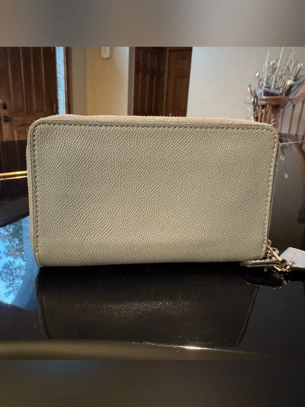 Coach Light Gray Pebble Leather Zip Wallet Wristlet